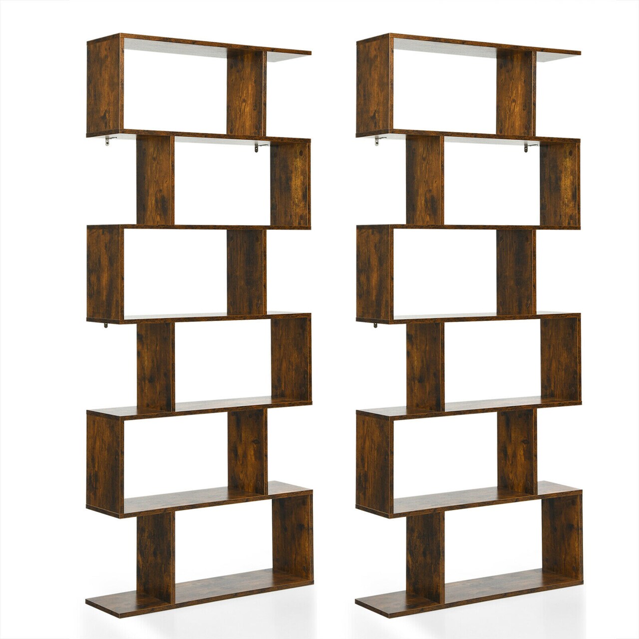 Costway 1/2 PCS 6 Tier S-Shaped Bookshelf Storage Display Bookcase Z-Shelf Coffee